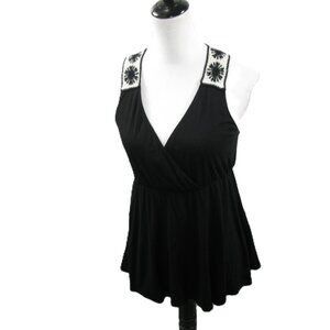 Venus Black Crochet Detail Knit Tank Top Size Medium